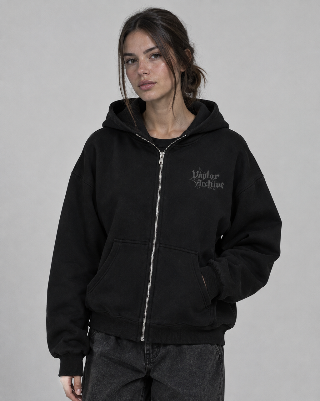 VAYLORARCHIVE BLACK ZIP UP HOODIE