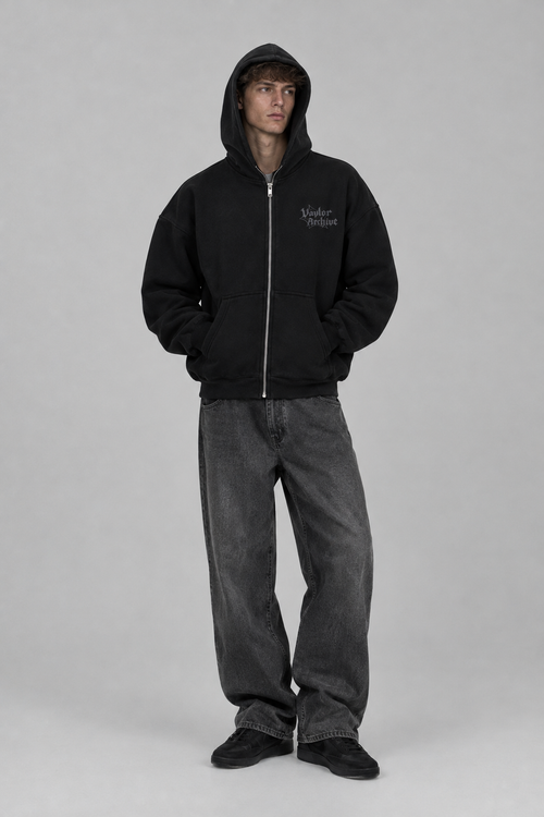 VAYLORARCHIVE BLACK ZIP UP HOODIE